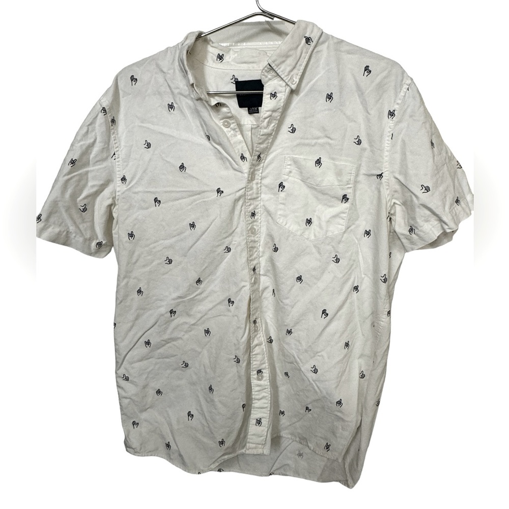 Vintage American Eagle Outfitters White Hand Signs Men’s L Button Down Shirt